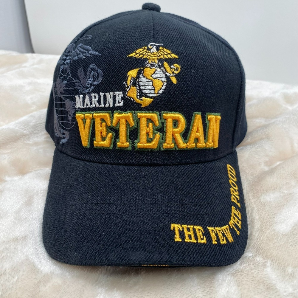US Marine Veteran Black Adjustable Baseball Cap Hat Golden Lion Mens OSFM
